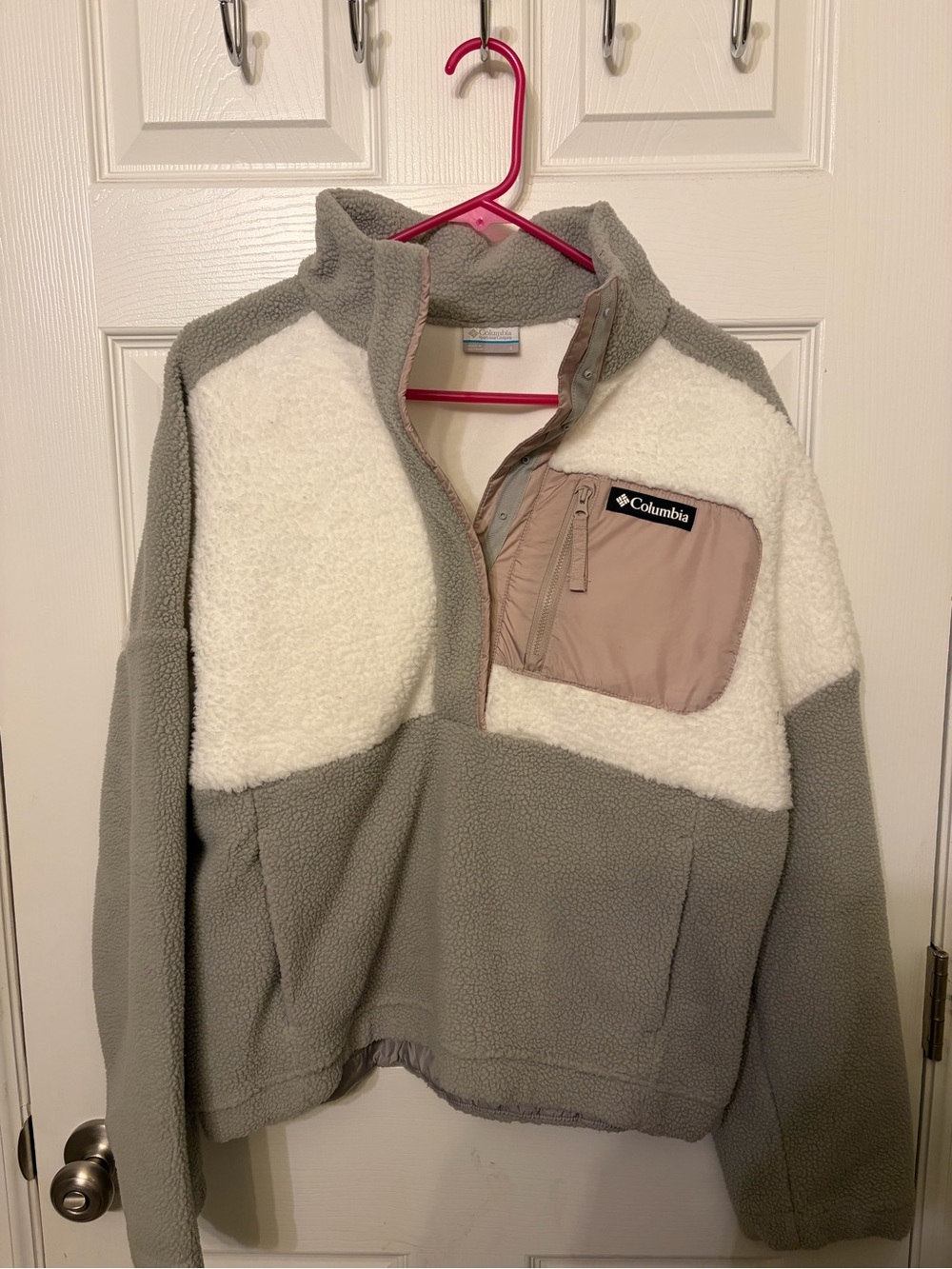Columbia Women's Gray & Cream Sherpa Fleece Pullover Jacket